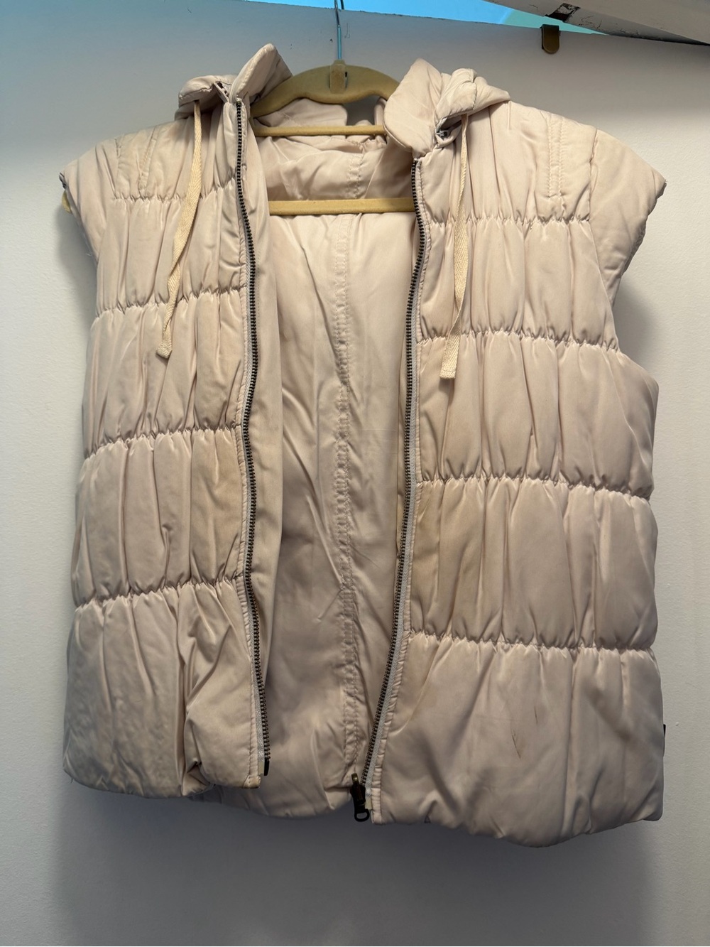 Light Beige Puffer Vest with Hood